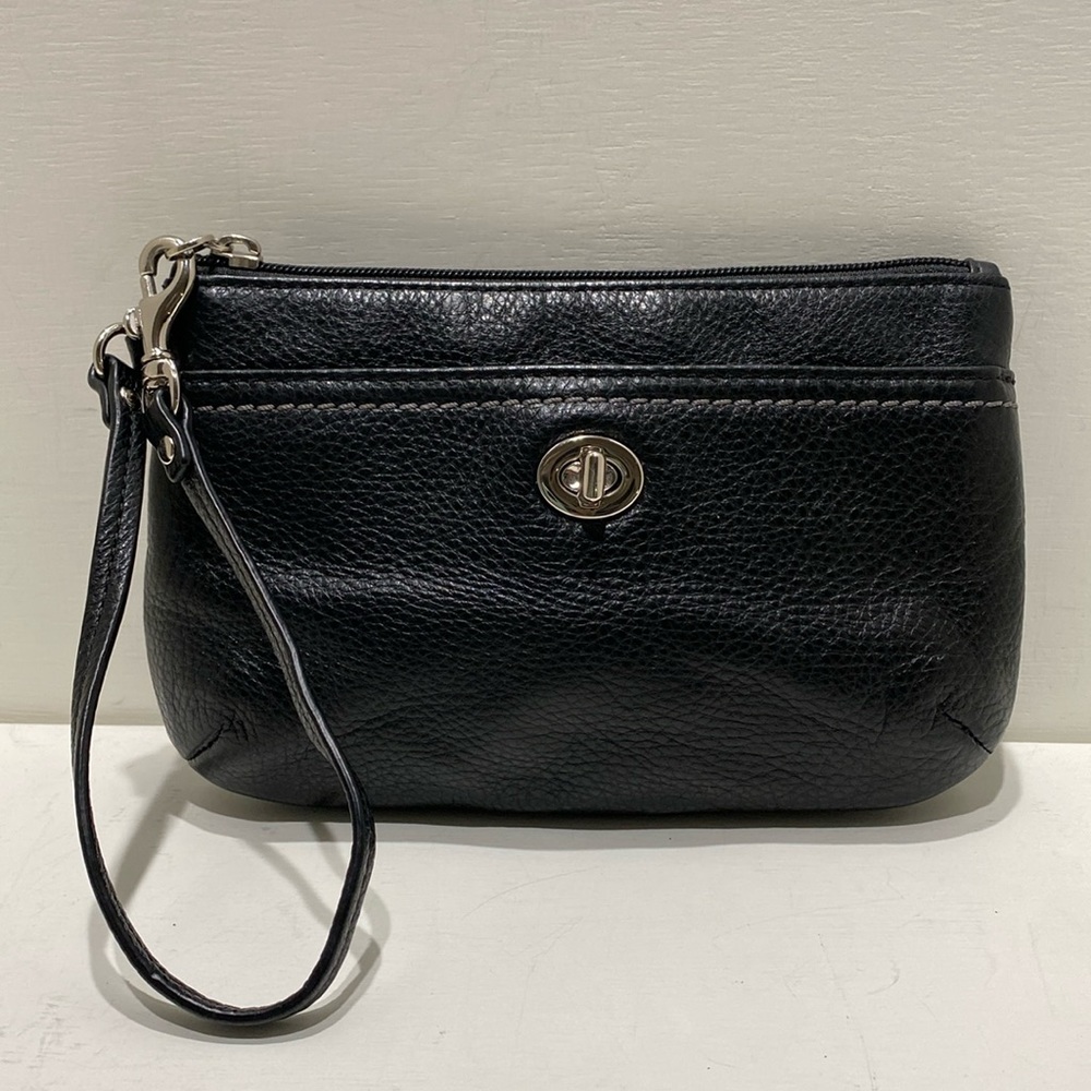 COACH Black Pebbled Leather Wristlet
